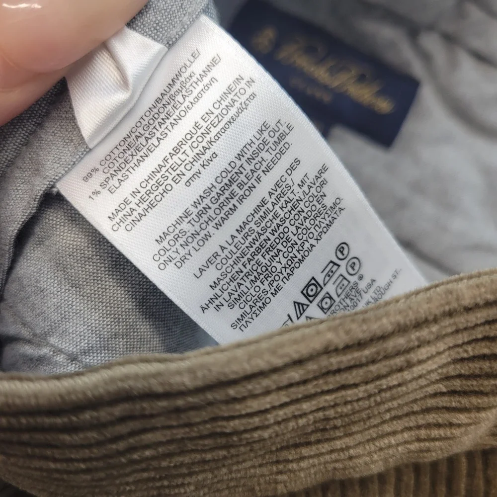 Brooks Brothers Corduroy Pants Mens 34x30 Brown Clark Fit Straight Leg Stretch